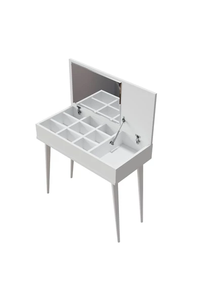 Mezza 2220 FLORA DÜŞER KAPAKLI AYNALI (AHŞAP AYAKLI) 80 CM MAKYAJ MASASI DRESUAR ÇALIŞMA MASASI BEYAZ - 8