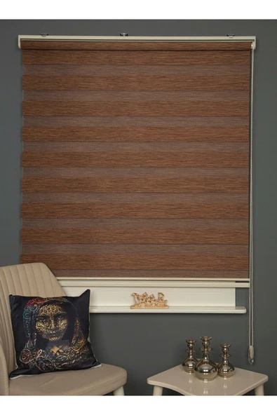 Blind-X Kahverengi Bambu Stor Zebra Perde Balkon Perdesi, Oturma Odası Perdesi (Dayanıklı Alüminyum Kasa) - 3