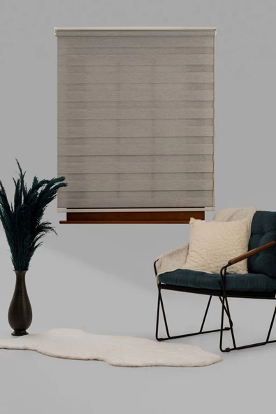 Blind-X Gri Bambu Stor Zebra Perde Balkon Perdesi, Oturma Odası Perdesi (Dayanıklı Alüminyum Kasa) - 3