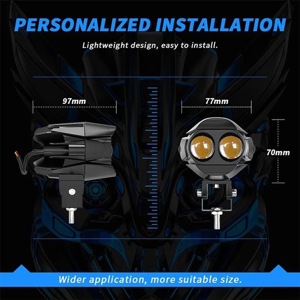 Space Offroad sis lambası 7.8 x 10 x 7 cm sarı-beyaz 12-60v set/  LASS368 - Resim 3