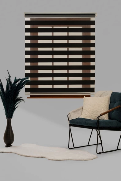 Blind-X Siyah Bambu Stor Zebra Perde Balkon Perdesi, Oturma Odası Perdesi (Dayanıklı Alüminyum Kasa) - 3