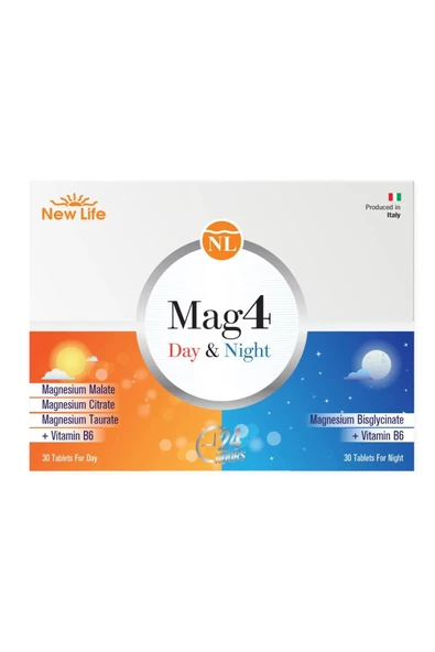 New Life Mag4 Day & Night Magnezyum 60 Tablet Sitrat - Malat - Taurat - Bisglisinat - B6 Vitamini