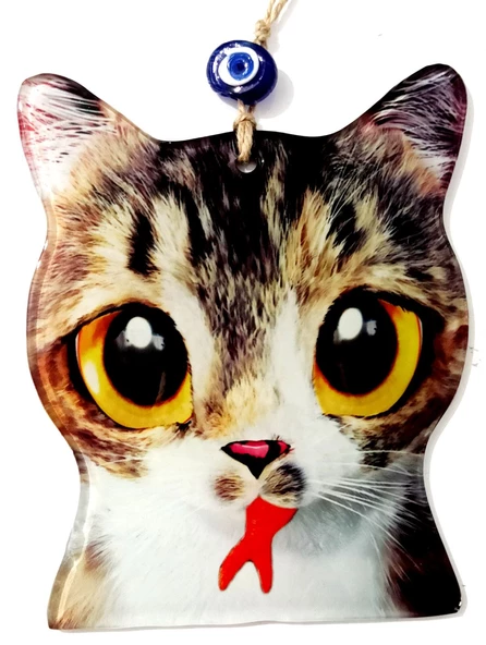 Kedi Desenli Füzyon Cam Duvar Süsü Kedi Severlere Özel Tasarım Hediyelik Eşya - Resim 2
