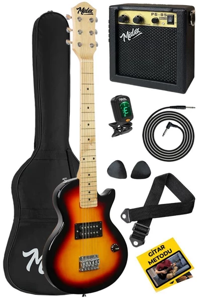 Midex CEG-34SB 5-8 Yaş Çocuklar İçin Amfili Full 1/2 34 İnç Elektro Gitar Seti Sunburs