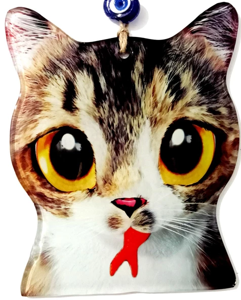 Kedi Desenli Füzyon Cam Duvar Süsü Kedi Severlere Özel Tasarım Hediyelik Eşya ürün görseli