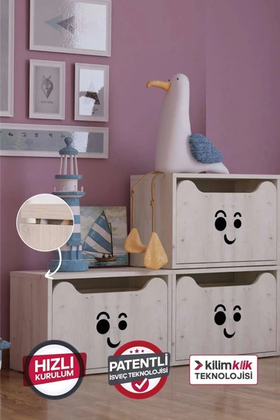 Kilim Mobilya Facilis Oyuncak Dolabı Tek Çekmeceli, ÜÇLÜ SET Kolay Montaj Klik Teknolojisi Ile!