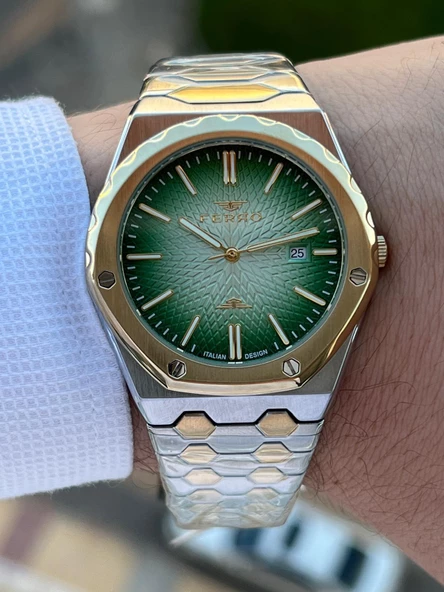 Ferro Çelik Kordon Takvimli Kadran 30 Mt Suya Dayanıklı Erkek Kol Saati EF40133-D6 - Resim 5