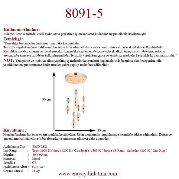 Eray Aydınlatma 8091-4+1 5li Sarkıt Led Avize - 4