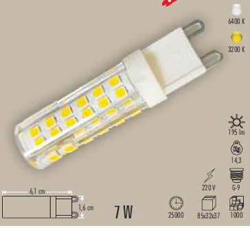 10 ADET CATA CT 4248 7W Kapsül Ampül G9 Duy 6400K Beyaz Işık - Resim 2