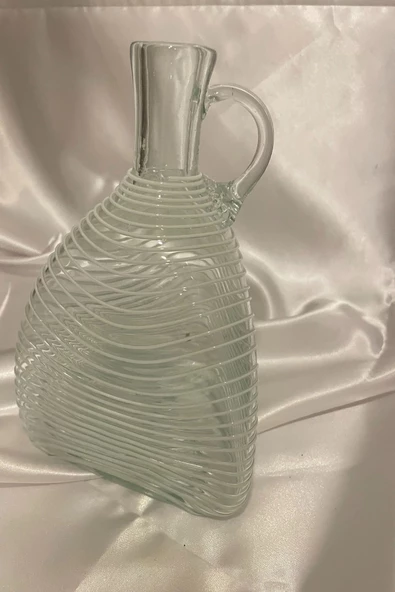 Cam Sürahi  El İşi Beyaz Çizgili - Resim 5