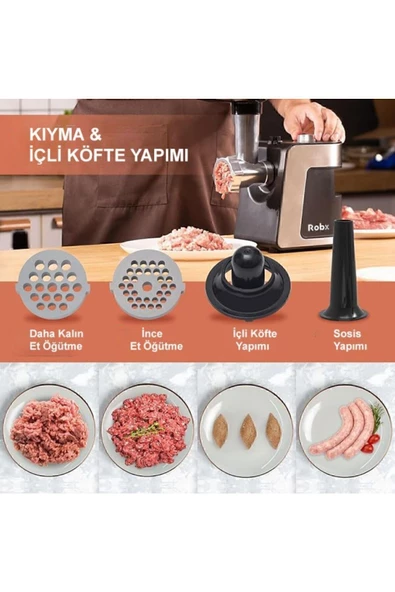 ROBX R10 Çok Fonksiyonlu Içli Köfte Sosis Yapma & Salata Peynir Doğrama Dilimleme Makinası - 3
