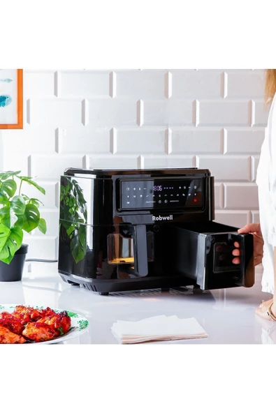 Robwell Se12 2İn1 Çift Cam Kapaklı 4.5 4.5 Dijital 9 Litre Air Fryer