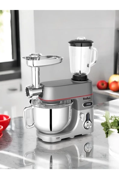 ROBX Sr50 Döküm Gövde 7 Litre Hamur Yoğurma Kıyma Çekme Erişte Cam Blender mixer Set