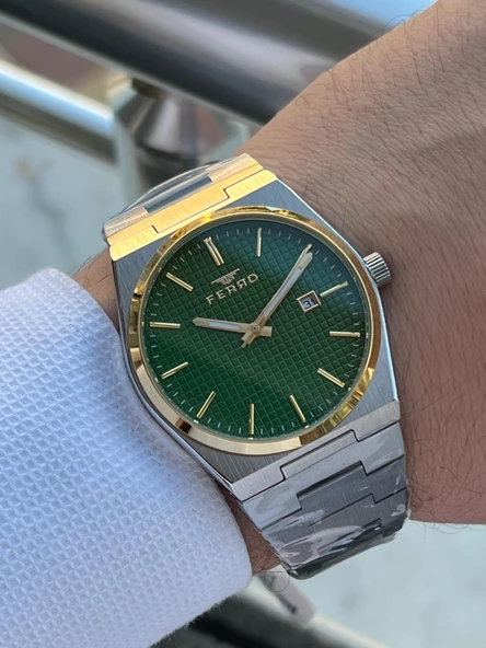 Ferro Çelik Kordon İyon Kaplama Kasa Takvimli Kadran 30 Mt Su Geçirmez Erkek Kol Saati EFM.411373.A6 - Resim 3