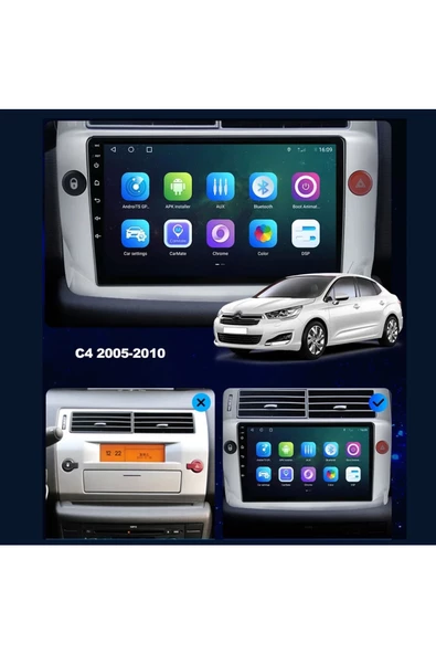 NAVMİNA Citroen C4 2005-2011 Uyumlu 2+32 gb 9 inç Gri Çerçeveli Multimedya ürün görseli