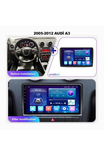 Audi A3 2005-2012 Uyumlu 9 inç Android Multimedya ürün görseli