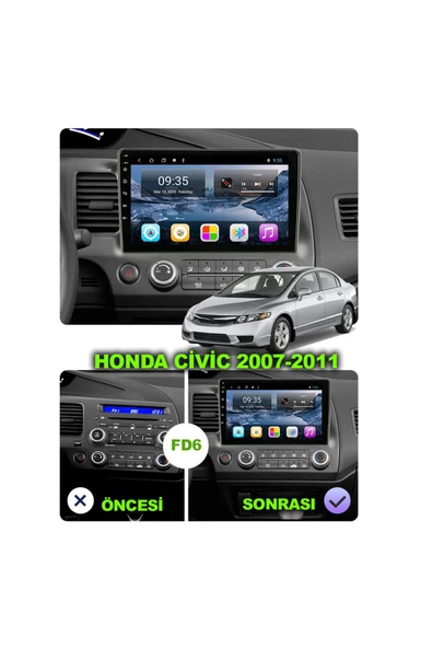 NAVMİNA Navmina Honda Civic FD6 2007-2011 Uyumlu 10 inç 2+32 GB Multimedya