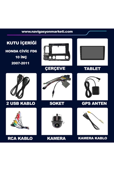 NAVMİNA Navmina Honda Civic FD6 2007-2011 Uyumlu 10 inç 2+32 GB Multimedya - 6