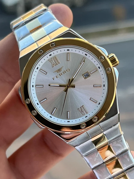 Ferro Çelik Kordon Takvimli Kadran 30 Mt Suya Dayanıklı Erkek Kol Saati EF-11357-D - Resim 5