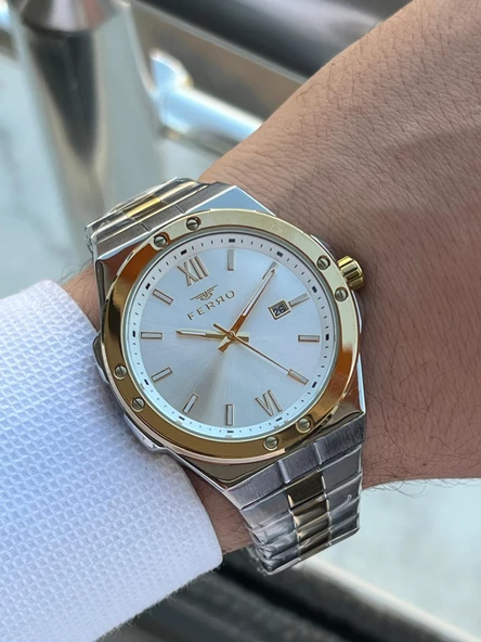 Ferro Çelik Kordon Takvimli Kadran 30 Mt Suya Dayanıklı Erkek Kol Saati EF-11357-D - Resim 3