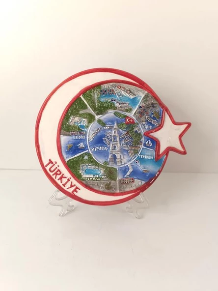 Tabak Seramik Ayyıldız Türkiye Duvar Masa Süsü Biblo Dekor