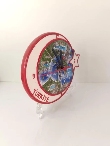 Saat Tabak Ayyıldız Duvar Süsü Masa Saati Analoğ Biblo Dekor Seramik - 3