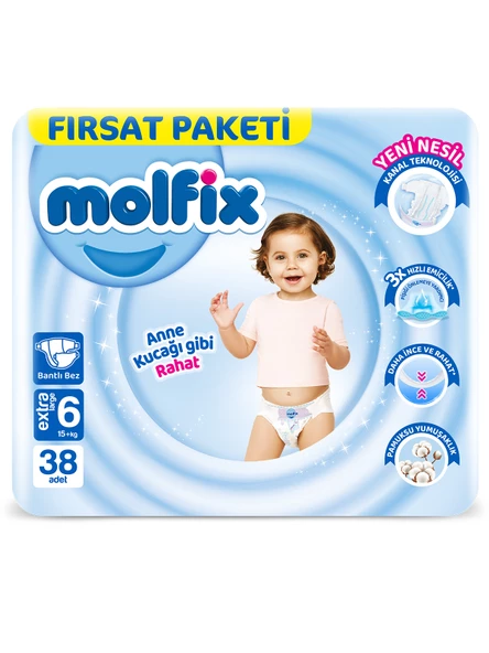 Molfix 6 Numara Extra Large 38'Li Bebek Bezi ürün görseli