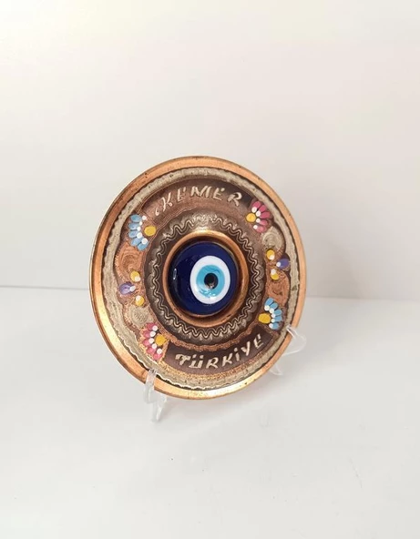 Bakır Tabak Nazar Boncuk Kötü Göz Duvar Masa Süsü Biblo Dekor - 5
