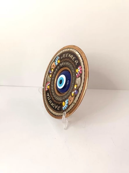 Bakır Tabak Nazar Boncuk Kötü Göz Duvar Masa Süsü Biblo Dekor - 4