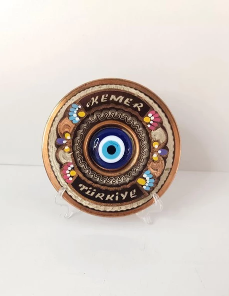 Bakır Tabak Nazar Boncuk Kötü Göz Duvar Masa Süsü Biblo Dekor