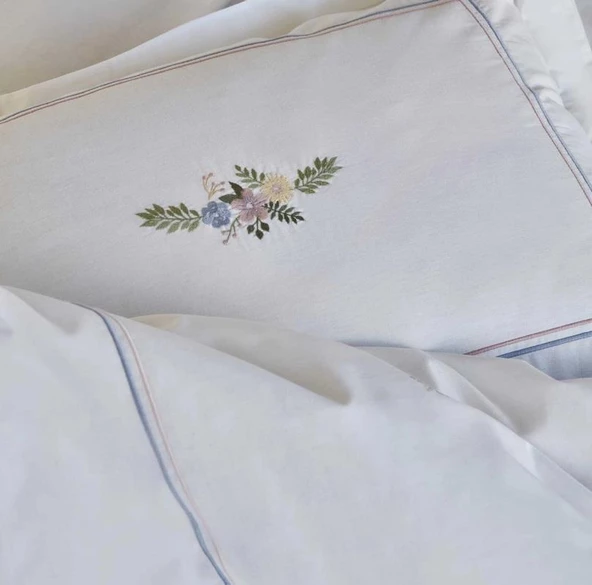 Karaca Home Cavale Beyaz Çift Kişilik Nakışlı Percale Nevresim Takımı - 5