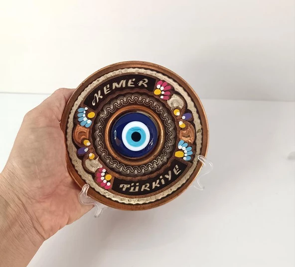 Bakır Tabak Nazar Boncuk Kötü Göz Duvar Masa Süsü Biblo Dekor - 2