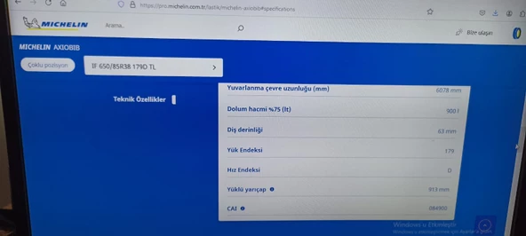 650/85 R 38 TL 179D AXİOBİB MİCHELİN RADİAL TUBELEXX BÜYÜK TRAKTÖR VE BİÇERDÖVER LASTİĞİ(2ADET) 6508538 - 7