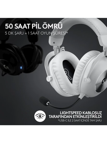 Logitech G PRO X 2 LIGHTSPEED Kablosuz DTS:X Headphone 2.0 - 7.1 Surround Ses Oyun Kulaklığı - Beyaz - 2