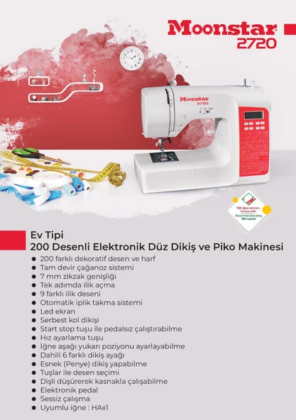 Moonstar Ev Tipi Elektronik Düz Dikiş Makinesi 200 Desen - 5