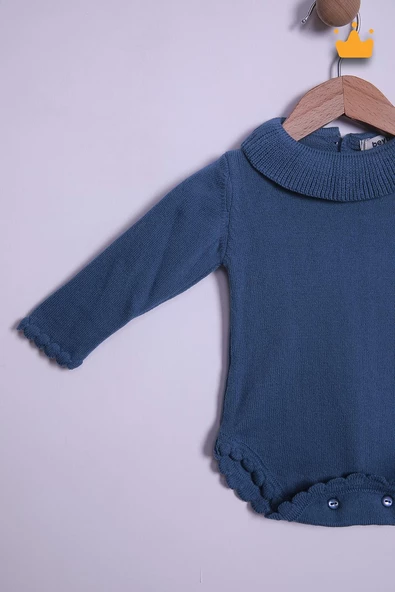 Babyhola Kız Bebek Triko Bandana Badi 2'li Set  Yenidoğan Konsept Çekim Kostümü 9000 - Resim 7