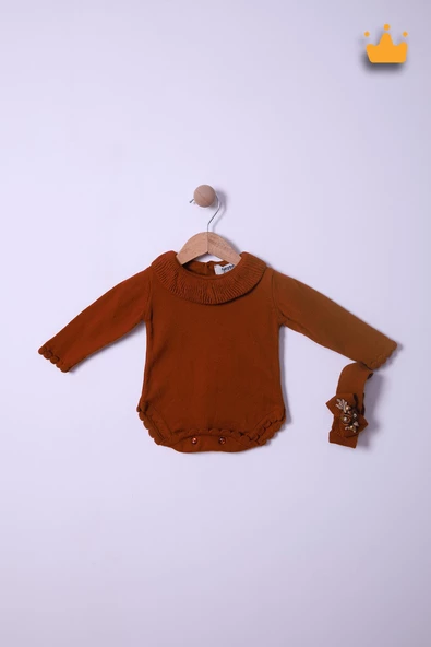 Babyhola Kız Bebek Triko Bandana Badi 2'li Set  Yenidoğan Konsept Çekim Kostümü 9000 - Resim 2