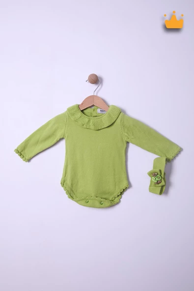 Babyhola Kız Bebek Triko Bandana Badi 2'li Set  Yenidoğan Konsept Çekim Kostümü 9000 - Resim 3