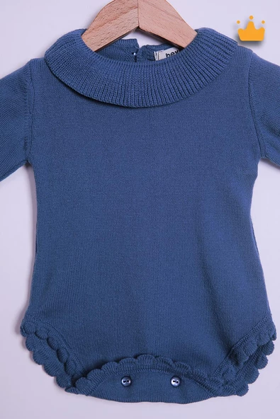 Babyhola Kız Bebek Triko Bandana Badi 2'li Set  Yenidoğan Konsept Çekim Kostümü 9000 - Resim 4