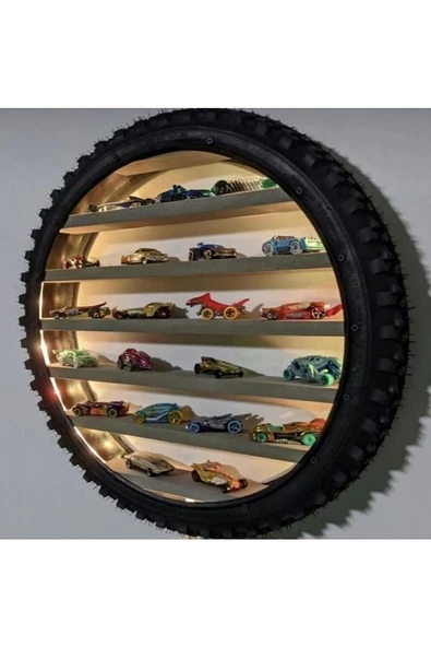 60 CM LED IŞIKLI BİSİKLET LASTİĞİNDEN ARABALAR İÇİN DUVAR RAFI - 9