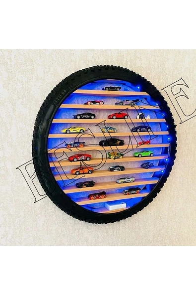 90 CM LED IŞIKLI BİSİKLET LASTİĞİNDEN ARABALAR İÇİN DUVAR RAFI - 7