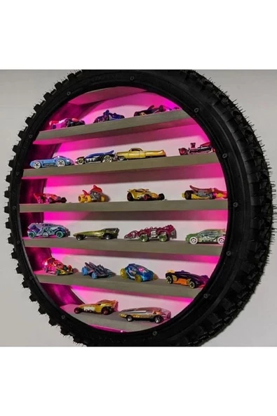 60 CM LED IŞIKLI BİSİKLET LASTİĞİNDEN ARABALAR İÇİN DUVAR RAFI - 3
