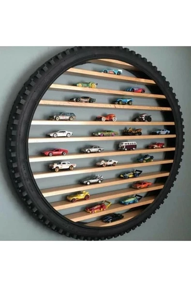 60 CM LED IŞIKLI BİSİKLET LASTİĞİNDEN ARABALAR İÇİN DUVAR RAFI - 5