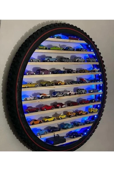 60 CM LED IŞIKLI BİSİKLET LASTİĞİNDEN ARABALAR İÇİN DUVAR RAFI - 6