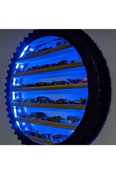 60 CM LED IŞIKLI BİSİKLET LASTİĞİNDEN ARABALAR İÇİN DUVAR RAFI - 8