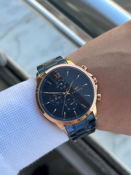 Ferro Çelik Kordon İç Fonksiyonları Aktif 30 Mt Suya Dayanıklı Erkek Kol Saati EFM11051-T - Resim 4