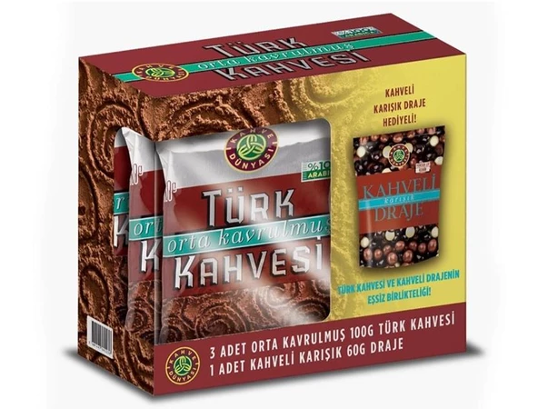 Kahve dünyası Türk Kahvesi 100gr 3 Paket Karışık Draje 60Gr Hediyeli