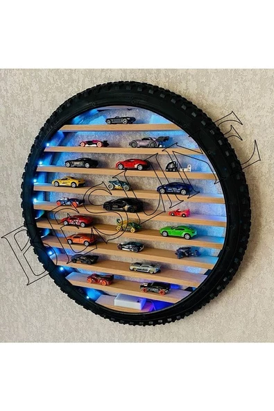 90 CM LED IŞIKLI BİSİKLET LASTİĞİNDEN ARABALAR İÇİN DUVAR RAFI - 8