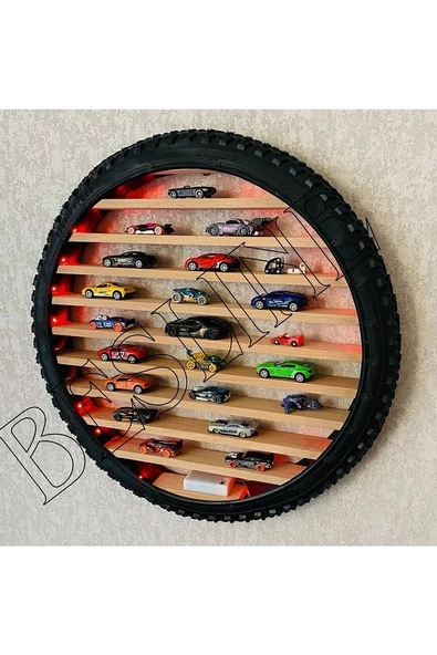 90 CM LED IŞIKLI BİSİKLET LASTİĞİNDEN ARABALAR İÇİN DUVAR RAFI - 6