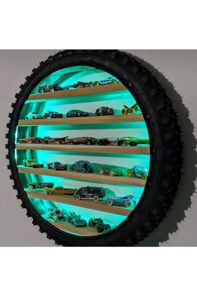 60 CM LED IŞIKLI BİSİKLET LASTİĞİNDEN ARABALAR İÇİN DUVAR RAFI - 4